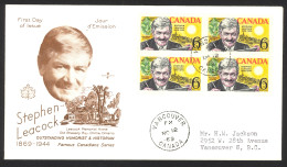 Canada Sc# 504 Vancouver CXL (Rose Craft) FDC Block/4 (g) 1969 11.12 Leacock - 1961-1970