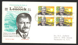 Canada Sc# 504 (Cole Covers) FDC Block/4 (h) 1969 11.12 Steven Leacock - 1961-1970