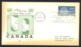Canada Sc# 513 (Cole Covers) FDC Single (b) 1970 5.13 United Nations 25th - 1961-1970