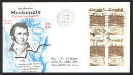 Canada Sc# 516 (Cole Covers) FDC Block/4 (f) 1970 6.25 Sir Alexander Mackenzie - 1961-1970