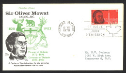 Canada Sc# 517 (Cole Covers) FDC Single (a) 1970 8.12 Sir Oliver Mowat - 1961-1970