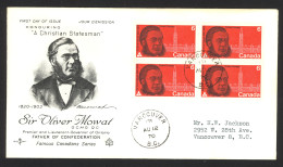 Canada Sc# 517 Vancouver (Rose Craft) FDC Block/4 (e) 1970 8.12 Sir Oliver Mowat - 1961-1970