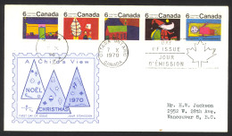 Canada Sc# 528a (Rose Craft Cachet) FDC Strip/5 (a) 1970 10.7 Christmas - 1961-1970