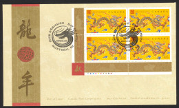 Canada Sc# 1836 FDC Inscription Block 2000 01.05 Year Of The Dragon - 1991-2000