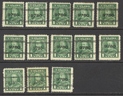 Canada Sc# 4-217 (Vancouver) Used Lot/13 1935 1c KGV - Preobliterati