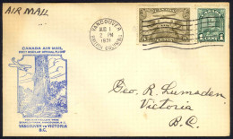 Canada Sc# C1, 163 First Flight Cover (d) (Vancouver,BC>Victoria, BC) 1931 8.1  - First Flight Covers