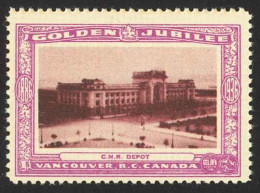 Canada Cinderella Cc0250.9 Mint 1936 Vancouver Golden Jubilee C.N.R. Depot - Local, Strike, Seals & Cinderellas