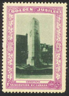 Canada Cinderella Cc0250.13 Mint 1936 Vancouver Golden Jubilee Cenotaph - Vignettes Locales Et Privées