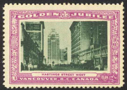 Canada Cinderella Cc0250.25 Mint 1936 Vanc. Gold Jubilee Hastings Street West - Local, Strike, Seals & Cinderellas