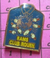 1115a Pin's Pins / Beau Et Rare / SPORTS / CHEMISE BLEUE RAMS CLUB ROUEN BOWLING - Bowling