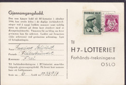 Norway H7 - Lotteriet Lottery FLATSETSUNDET 1946 Card Karte Gjennomgangslodd Nasjonalhjelpen Stamp - Lettres & Documents
