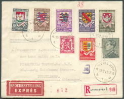 N°425-530-538-540/3-545 Obl. Sc ANTWERPEN 1 Sur Enveloppe Recommandée Et Exprès (Etiq.) Du 13-2-1941 Vers Dusseldorf + B - Covers & Documents