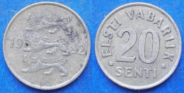 ESTONIA - 20 Senti 1992 KM# 23 Kroon Coinage (1991- 2010) - Edelweiss Coins - Estonia