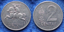 LITHUANIA - 2 Centai 1991 KM# 86 Republic (1991-2014) - Edelweiss Coins - Lituania