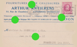 Etterbeek Bruxelles 1927 ARTHUR ANTIERENS Fournitures Pour Chaussures Semelles Talons  Caoutchouc  Carte Correspondance - Petits Métiers