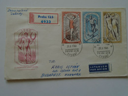 D196960  Czechoslovakia   Registered Airmail FDC Praha Sport  Spartakiada 1960  Handball Ski  To Hungary - Hand-Ball