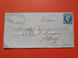 Napoléon ND 20ct Sur Lettre De Romans Pour Elbeuf En 1862 - Réf 1853 - 1849-1876: Klassik