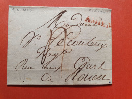 Marque Postale En Rouge De Amiens Sur Lettre Avec Texte Pour Rouen En 1823 - Réf 1861 - 1801-1848: Precursors XIX