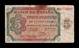 España Spain 5 Pesetas Burgos 1938 Pick 110 Serie M Mbc Vf - 5 Peseten