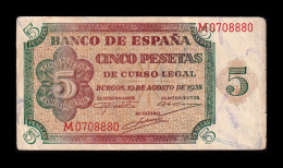 España Spain 5 Pesetas Burgos 1938 Pick 110 Serie M Mbc Vf - 5 Peseten