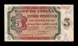 España Spain 5 Pesetas Burgos 1938 Pick 110 Serie C Mbc+/Ebc Vf+/Xf - 5 Peseten