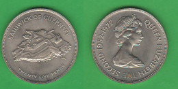 Guernsey 25 Pence 1977 Silver Jubilee Queen Elizabeth - Guernesey