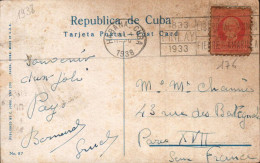 CUBA CARTE DE LA HAVANE POUR LA FRANCE 1938 - Brieven En Documenten