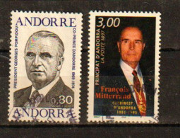 Les Co-Princes D'Andorre: Présidents Pompidou & Mitterrand.  2 Timbres Oblitérés , 1 ère Qualité - Usati