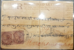 BRITISH INDIA 1901 QV 2 X 1a FRANKING On 2a QV Stationery Registered COVER, NICE CANC ON FRONT & BACK As Per Scan - Jaipur