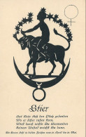 Sternzeichen Stier, Scherenschnittkarte Astrologischer Verlag Wilhelm Becker Berlin-Steglitz, Nicht Gelaufen - Astronomie