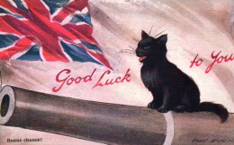 Chat - Cpa Illustrateur - Chat Noir Sur Un Canon - Ww1 Guerre 1914 1918 - Good Luck To You - Cat Katze - Chats