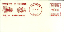 Lettre Ema Specimen SECAP 1967 Transports  P. Teissier Train Wagon   Industrie Metier  84 Carpentras  A 89/08 - Camion