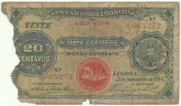 Angola - 20 Centavos - 5.11.1914 - Pick 42.b - Red Overprint LOANDA - Steamship Seal Type II ( LISBOA ) - Angola