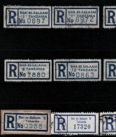 ! 3 Steckkarten Mit 41 R-Zetteln Aus Tansania, Tanzania, Africa, Einschreibzettel, Reco Label - Tansania (1964-...)