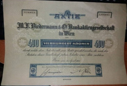 Biedermann Bank Azioni 400 Kronen Wien Vienna 1923 Aktien Stocks - Banque & Assurance