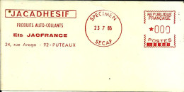 Lettre Ema Specimen SECAP 1965 LACADHESIF Ets Jacfrance Autocollant Arts Metier Chimie  92 Puteaux  A 89/20 - Usines & Industries