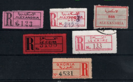 ! 1 Steckkarte Mit 6 R-Zetteln Aus Ägypten, Egypt, Alexandria, Caire, Kairo, Africa, Einschreibzettel, Reco Label - Andere & Zonder Classificatie