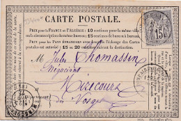 33440# SAGE CARTE PRECURSEUR Obl DOMPAIRE LAVIEVILLE VOSGES 1877 T18 Pour MIRECOURT VOSGES - Cartes Précurseurs