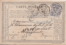 33441# SAGE CARTE PRECURSEUR Obl MARSEILLE BOUCHES DU RHONE 1876 T18 Pour MIRECOURT VOSGES - Cartes Précurseurs