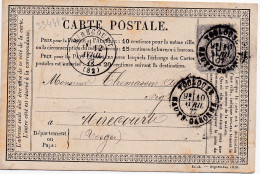 33444# SAGE CARTE PRECURSEUR Obl TOULOUSE HAUTE GARONNE 1877 T18 Pour MIRECOURT VOSGES - Cartes Précurseurs