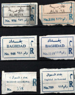 ! 2 Steckkarten Mit 23 R-Zetteln Aus Irak, Iraq, Baghdad, Mosul, Msarif, Einschreibzettel, Reco Label - Irak