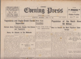 Guernsey Newspaper April 10, 1941 (Original) - Evening Press - Guerre 1939-45