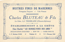 La Grève , La Tremblade * Huitres Fines De Marennes Charles BLUTEAU & Fils * Carte De Visite Ancienne - La Tremblade