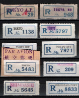 ! 4 Steckkarten Mit 92 R-Zetteln Aus Japan. Tokyo, Osaka, Einschreibzettel, Reco Label - Altri & Non Classificati