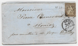 HELVETIA SUISSE 5 RAPPEN EFFLEURE SOLO LETTRE COVER GENEVE 1860 25 JAN 1860 TO MONIAZ - Lettres & Documents