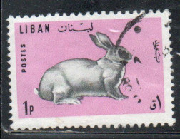 LIBANO LEBANON LIBAN 1965 FAUNA FARM ANIMALS RABBIT 1p USED USATO OBLITERE - Liban