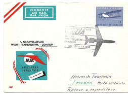 2239f: AUA- Caravelle- Flug Wien- Frankfurt- London 1963 - Premiers Vols