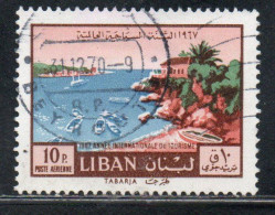 LIBANO LEBANON LIBAN 1967 AIR POST MAIL AIRMAIL INTERNATIONAL TOURIST YEAR VIEWS VIEW OF TABARJA 10p USED USATO OBLITERE - Liban
