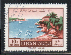 LIBANO LEBANON LIBAN 1967 AIR POST MAIL AIRMAIL INTERNATIONAL TOURIST YEAR VIEWS VIEW OF TABARJA 10p USED USATO OBLITERE - Liban