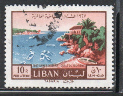 LIBANO LEBANON LIBAN 1967 AIR POST MAIL AIRMAIL INTERNATIONAL TOURIST YEAR VIEWS VIEW OF TABARJA 10p USED USATO OBLITERE - Liban